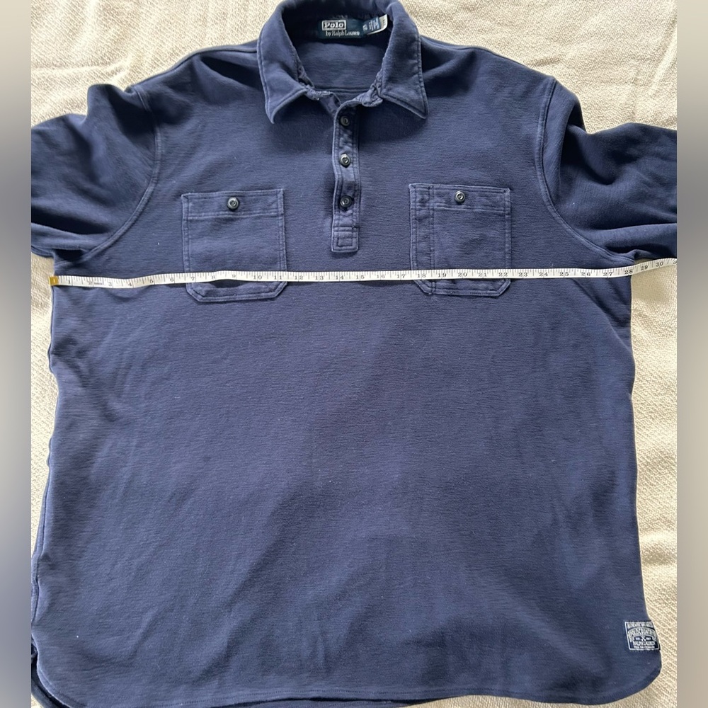 Polo Ralph Lauren Long Sleeve Shirt Men's XXL Navy Work Shirt Dyed Dual Pocket - Picture 8 of 8